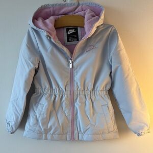Nike Purple Puffer Jacket with Hood and Elastic Waist